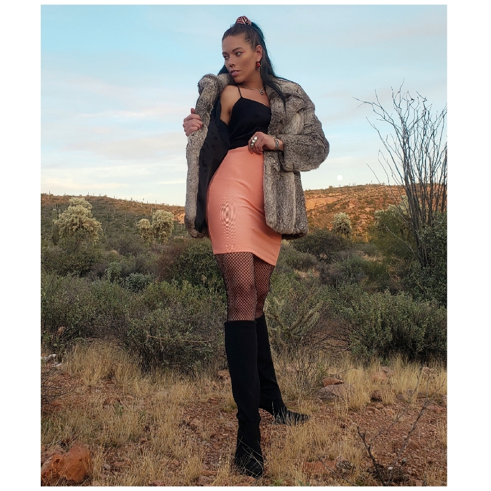 neon peach 🍑 ribbed skirt by AMERICAN APPAREL